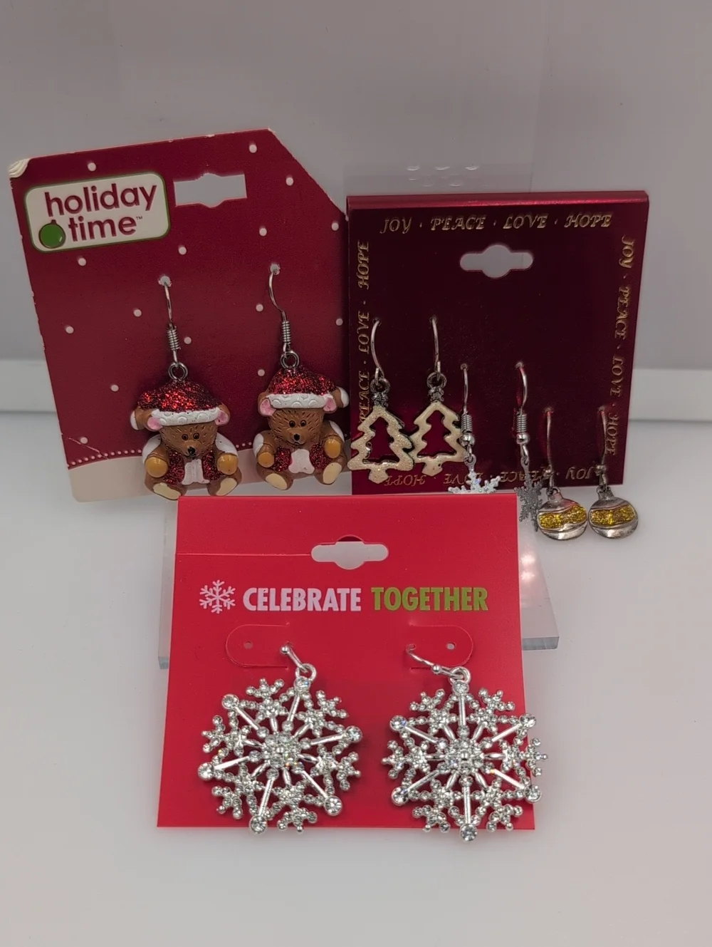 Christmas Earring Bundle Lot: Silver Snowflake Earrings Red Holiday EB59